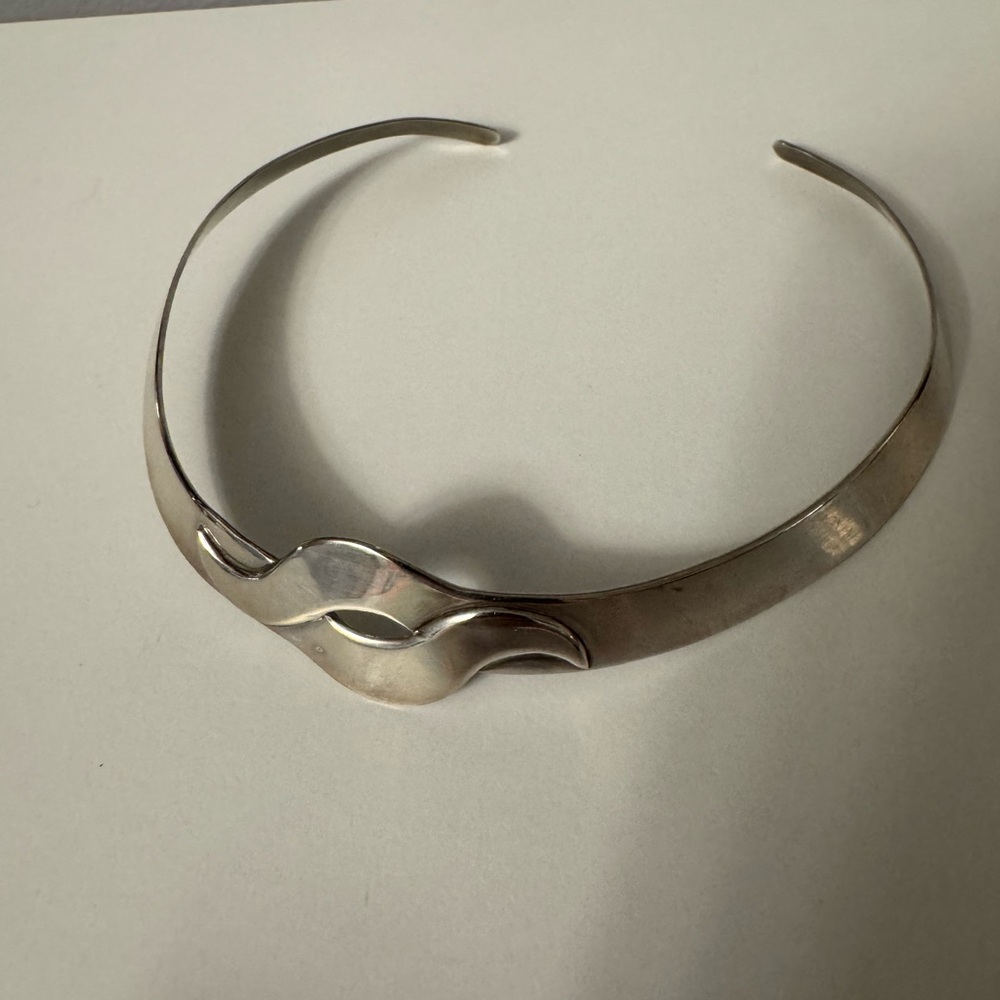 Vintage Taxco Mexico Sterling Silver Modernist Wave Collar Choker Necklace 925 - Picture 6 of 10